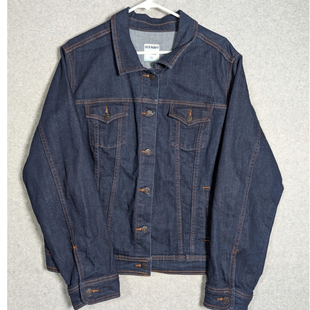 Old Navy Womens XXL Dark Wash Denim Trucker Jacket Blue Stretch Cotton Blend